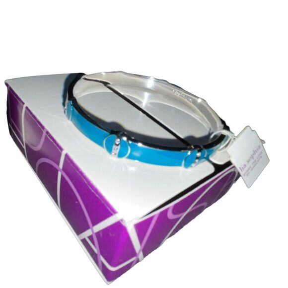 Lia Sophia Bracelet Sz Small Bangle Clear Skies Geometric Teal Blue Crystal Gift - Picture 6 of 11